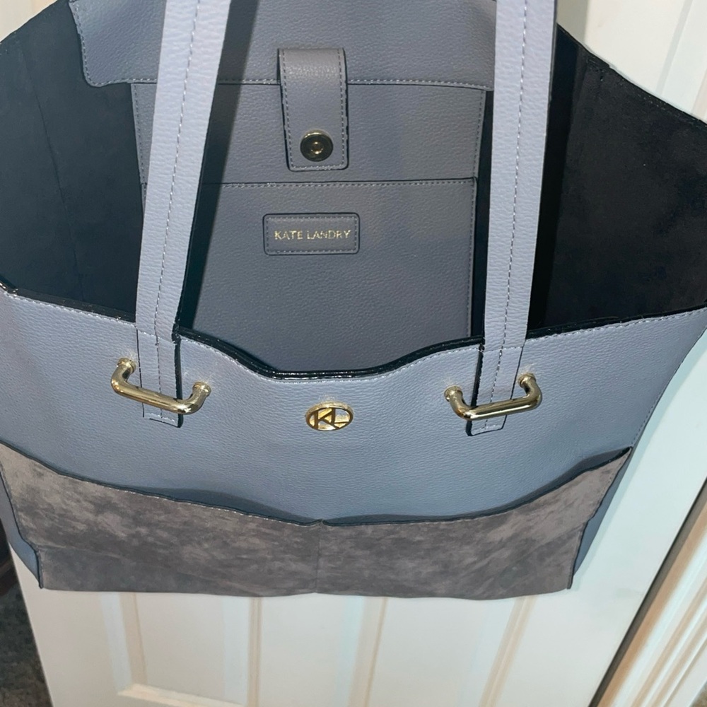 Kate Landry Gray Structured Tote with Gold Accents